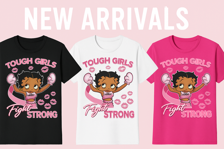 TOUGH GIRLS Fight STRONG collage in black, white, and pink